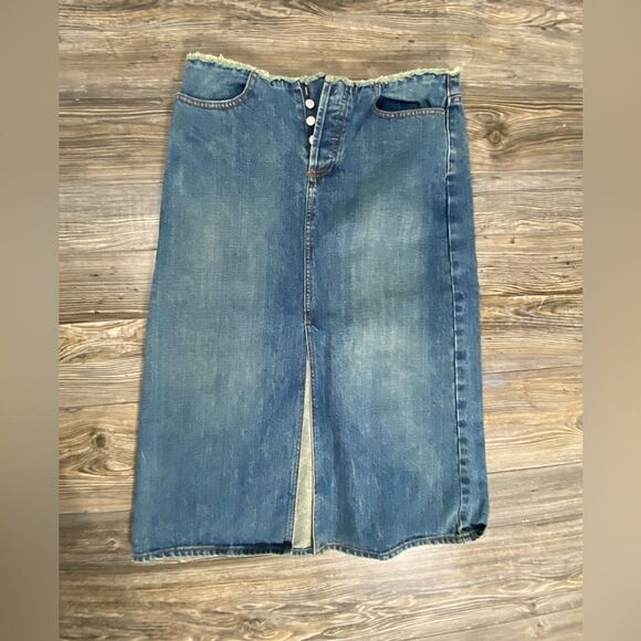 J.CREW Denim VINTAGE Y2K PENCIL MIDI SKIRT Front SLIT Stretch Retro Jean sz 8 - Picture 1 of 8